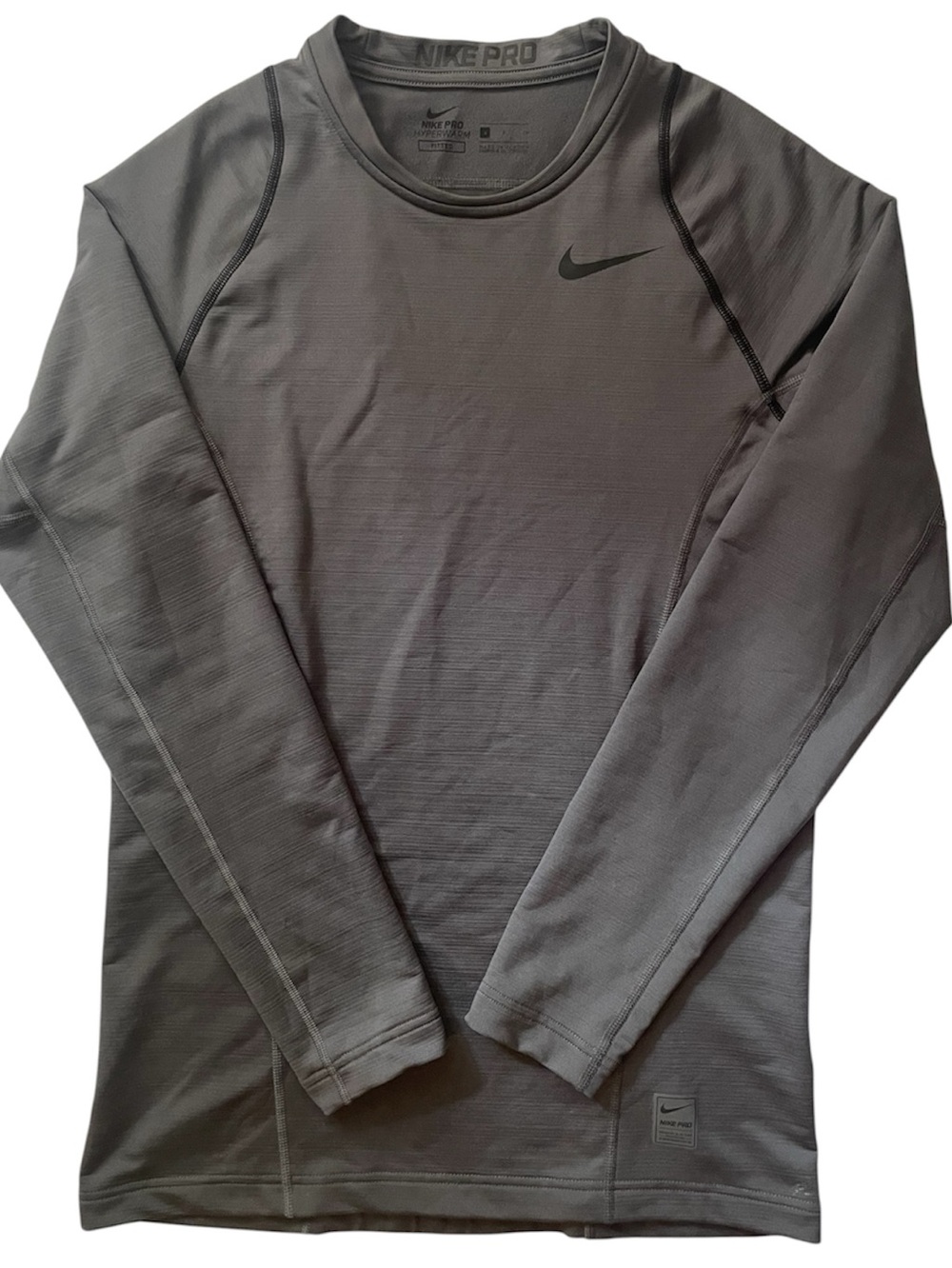 Nike Pro Hyperwarm Gray Fitted Compression Long Sleeve Performance Shirt Mens-S-